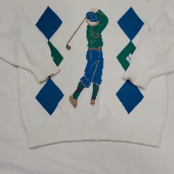 John Ashford  Sweater with Blue and Green Golf Design - Picture 2 of 11